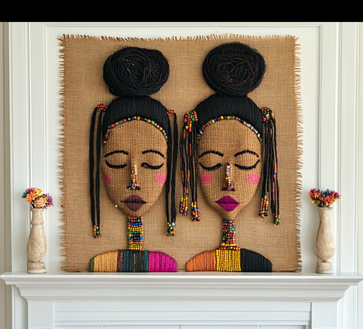 BEADED BONDS LARGE BURLAP YARN ART WALL DISPLAY