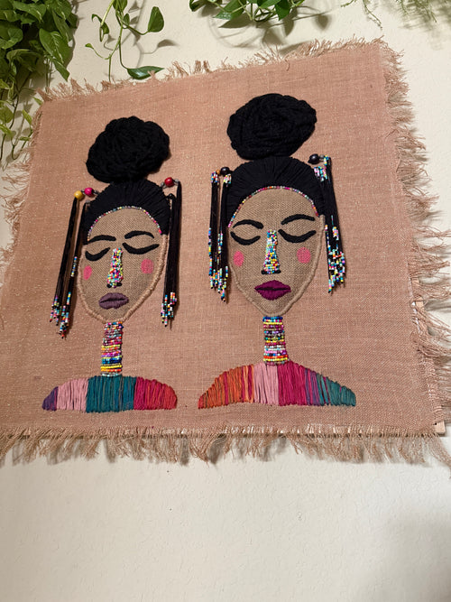 BEADED BONDS LARGE BURLAP YARN ART WALL DISPLAY