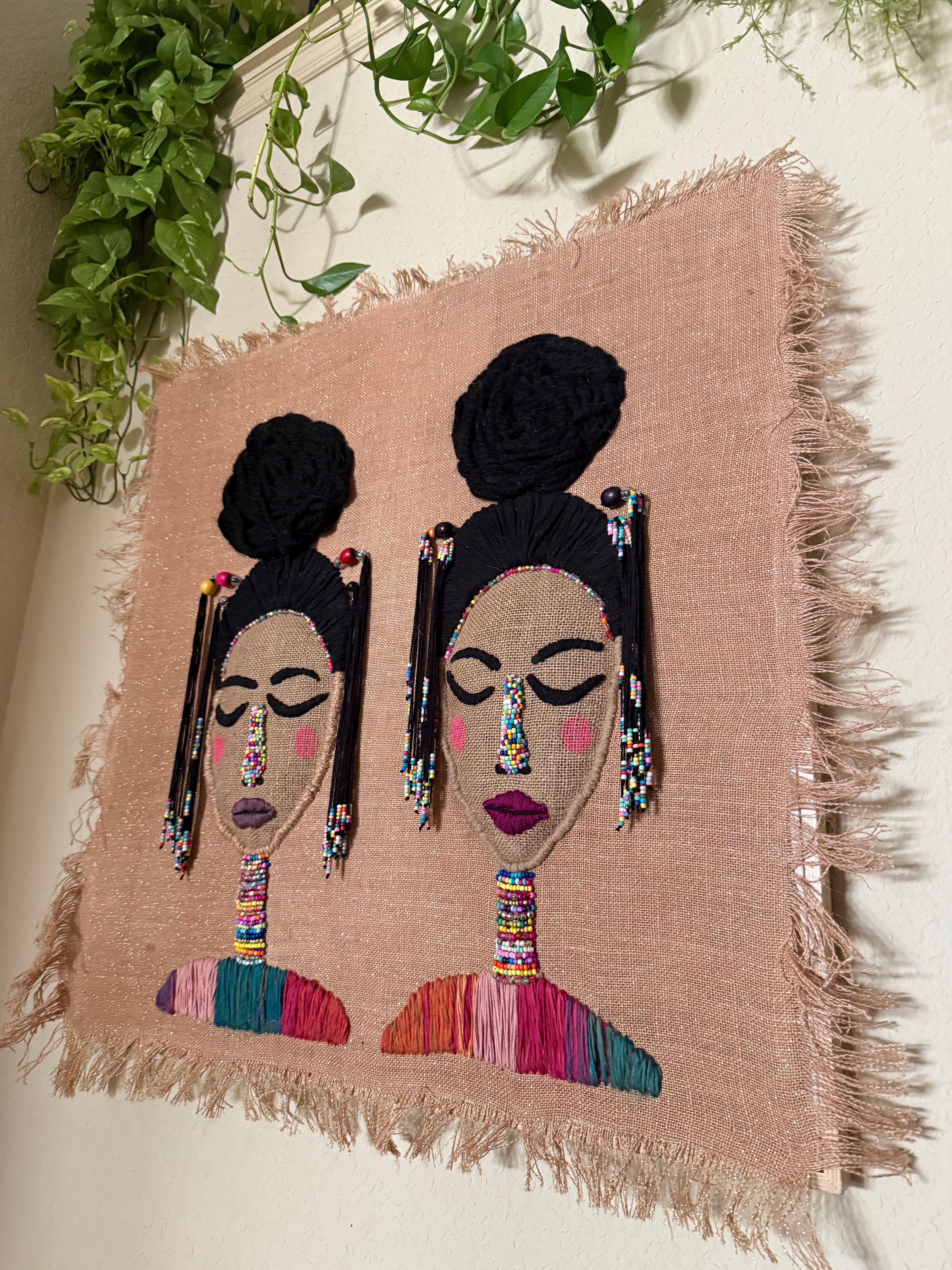 BEADED BONDS LARGE BURLAP YARN ART WALL DISPLAY